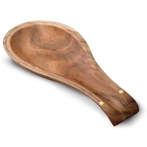 Elegant Acacia Wood Spoon Rest, Heat-Resistant Wooden Spoon Rest with