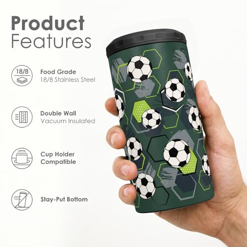 Image of Soccer Can Cooler 12oz - Stainless Steel Insulated for Men Brother Buddy Players - Travel Mug Cups - Tumbler Cans Koozie, Sport Gift for Birthday, Christmas