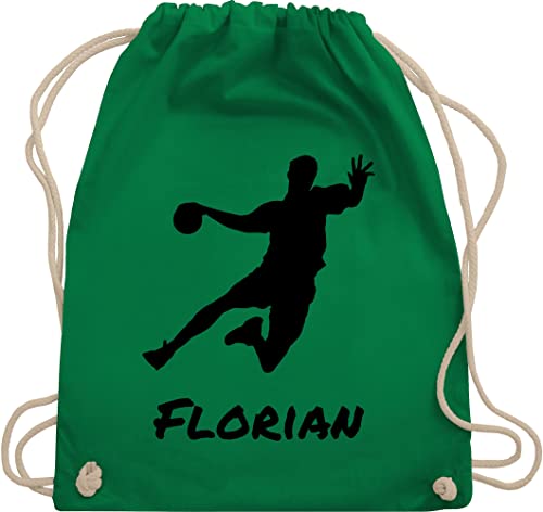 Turnbeutel Rucksack - Geschenke Handball Zubehör - Handballer Silhouette mit Name - Unisize - Grün - für handballtasche von personalisiertes beutel handballrucksäcke wm turnsack tasche