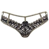 Axami schwarzer String mit Goldener Spitze im Blumenmuster L