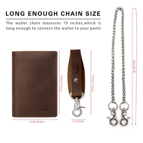 boshiho Mens Wallet with Chain, Crazy Horse Leather Trifold Wallet, RFID Blocking, Anti-Theft Chain for Men, Biker, Motorcycle3