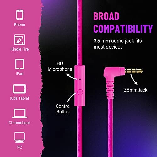 Rockpapa 982 Foldable Wired Headphones,Over Ear Headphones Stereo Headsets with Microphone,Boys Girls Headphones for Travel/PC/Mac/Laptop/Phone(Pink) 3