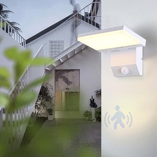 Applique murale LED extérieure IP65 blanche avec détecteur de mouvement et panneau rotatif à 180°