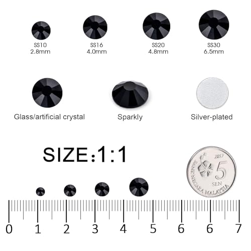 Image of Flatback Rhinestones Bulk, 14400PCS Black Rhinestones for Clothes DIY Decoration Crafts, Black, SS16, 3.8-4.0mm