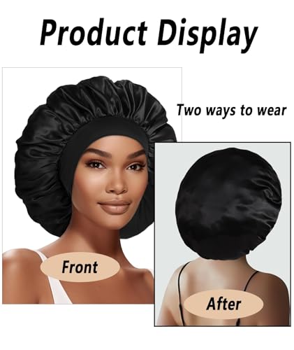 Image of NHCDFA Silk Hair Cap for Sleeping, Silk Bonnet for Hair, High Resilience Satin Hair Cap for Sleeping for Women Girls Black Bonnet Fit for Most Head Sizes