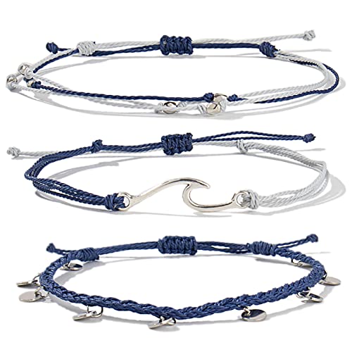 Image of Waterproof String Anklets Cute Beaded Ankle Bracelets Beach Wave Anklet Stainless Steel Coin Boho Ankle Jewelry for Women