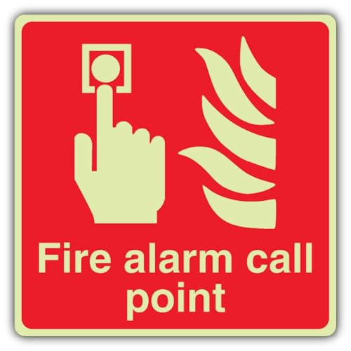 V Safety Photoluminescent Fire Alarm Call Point -Square Safety Sign - 80 x 80 mm - Self Adhesive Vinyl - Standard Glow