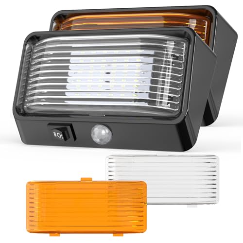 FISHOAKY Luz de Porche de Caravana 12V LED Exterior de doble color conmutable Con Interruptor, 300 lúmenes, IP66 Impermeable, luz exterior para caravana, remolque, autocaravana (Negro,2Pcs)
