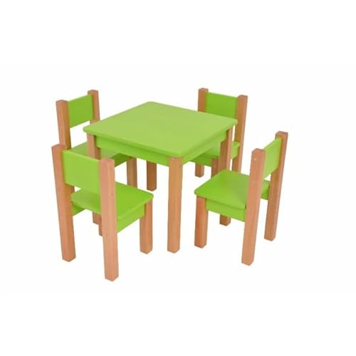 Mesa infantil con 4 sillas - Juego de 5 piezas: grupo de asientos para niños - de madera de haya y MDF - Verde/Naturaleza Cover