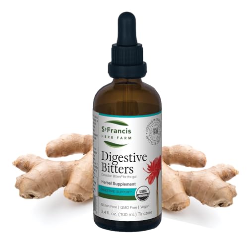 St. Francis Herb Farm Digestive Bitters (3.4floz) Natural Bitters for Digestive Issue Relief (1 Bottle) USDA Certified Organic GMO-Free Gluten Free Vegan Vegetarian Herbal Expertise Since 1988