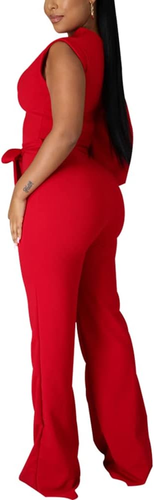 JTNFairy Women's Summer One Shoulder Dressy Stretchy Jumpsuit Casual High Waist Wrap Jumpsuit with Pockets - Image 2