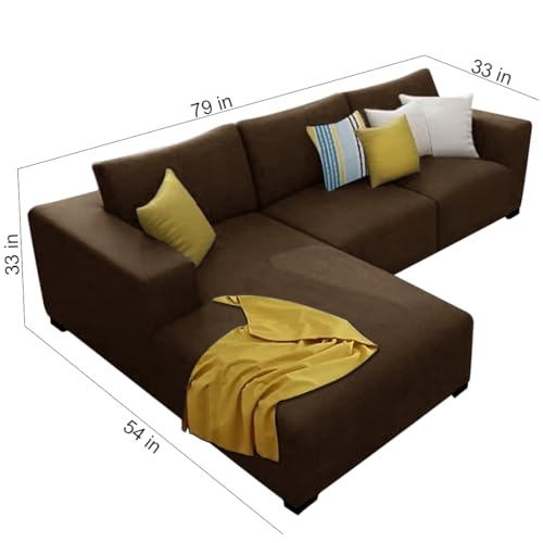Image of FURNY Minta 4 Seater Fabric LHS L Shape Sofa Set (Brown)