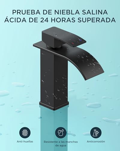 Miniatura 3 de Grifo De Baño Forious, Grifo Negro De Cascada Para Lavabo, Grifo Mezclador De Una Sola Manija Para Lavabo Con Altura De Pico De 110 Mm, Ahorro De Agua, Ahorro De Energía