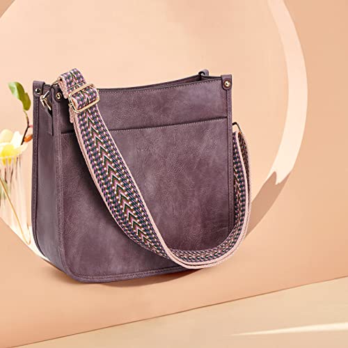 Image of HKCLUF Crossbody Bags for Women Trendy Vegan Leather Hobo Handbags With 2PCS Adjustable Guitar Strap Shoulder Bucket Bags