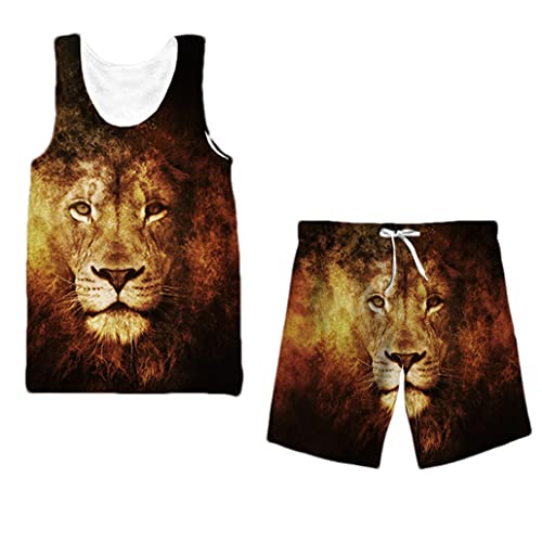 T-shirt et short homme imprimé lion 3D survêtement été hip hop casual débardeur grande taille