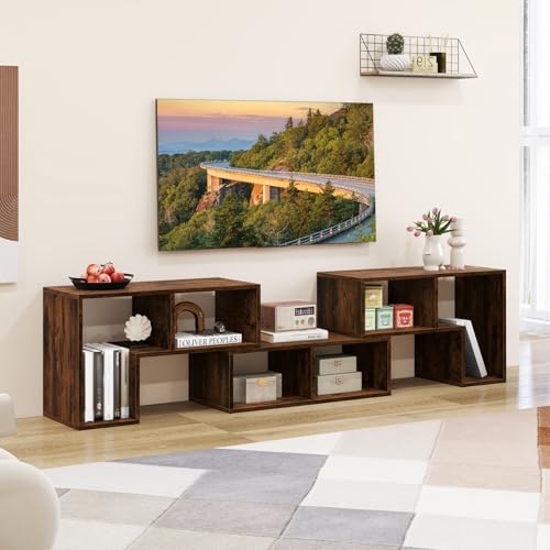 Image of Giantex Free-Combination TV Stand for Bedroom - Entertainment Center for 50 55 60 65 Inch TV, 3-Piece Media Console Table with Storage Cubes, Deformable Open Storage Bookcase Shelf (Brown)