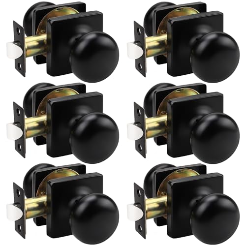 GOBEKOR 6 Pack Black Passage Door Knobs Interior Matte Black Square Keyless Indoor Door Knobs Closet Hall Door Knob Round Passage Door Handles by GOBEKOR - Used condition - CA$40.34