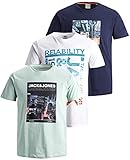 yogi tee versandkostenfrei alle Styles Versandkostenfrei JACK & JONES Herren T Shirt 3er Pack Print Mix Rundhals Tee Regular Slim Fit O Neck Ausschnitt (Regular Fit Mix 4, M)