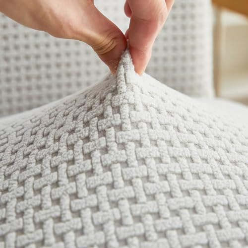 Housse de canapé d'angle gris clair extensible jacquard 3 places - 7