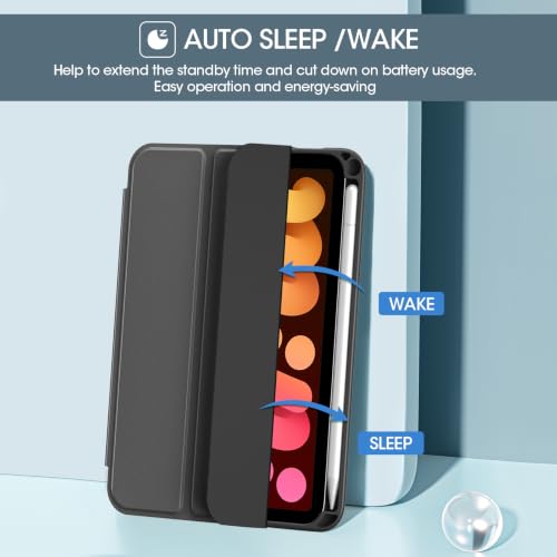 Image of ProCase Smart Case for iPad mini 7 A17 Pro 2024 /Mini 6 2021 8.3 inch -Black | Slim iPad Mini 7th /6th Gen Case with Pencil Holder Hard Back Cover for iPad Mini 8.3 Inch 7th Gen /6th Gen