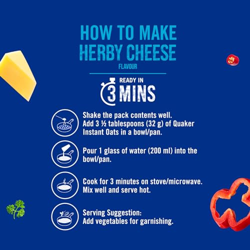 Image of Quaker Instant Oats 400g, Herby Cheese flavour, Made with Wholegrain oats, Ready in 3 min, Source of Protein & Fibre, Delicious Snack, Nutritious Oats