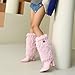 AIJIVOU Women Fold Over Faux Fur Mid Calf Boots Chunky Heel Point Toe Shark Boot Fashion Pull On Short Booties with Padlock (Pink,6 M US)
