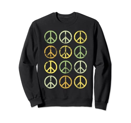 Rows Of Peace Signs Neutre Vert Jaune Boho Vintage Hippie Sweatshirt Cover