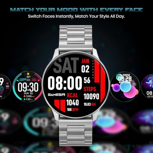 Image of GameSir Evo Vista Smartwatch, 1.39 inch HD Round Display, Bluetooth Calling, Heart Rate & SPO₂, 100+ Sports Modes, IP67, Long Battery Life for Men & Women (Matel Silver)