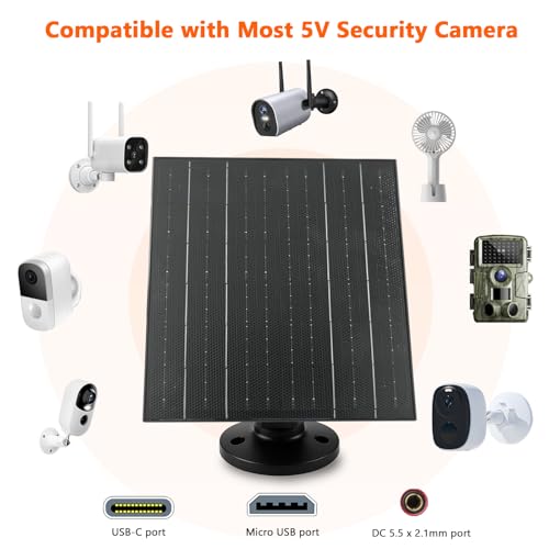 Zivif 10W Solar Charger, 5V Solar Panel for Security Cameras with USB-C/Micro USB/DC 5.5x2.1mm Ports, IP66 Waterproof, 360° Adjustable Mount & 7.2ft Cable by Zivif - Used condition - Image 2