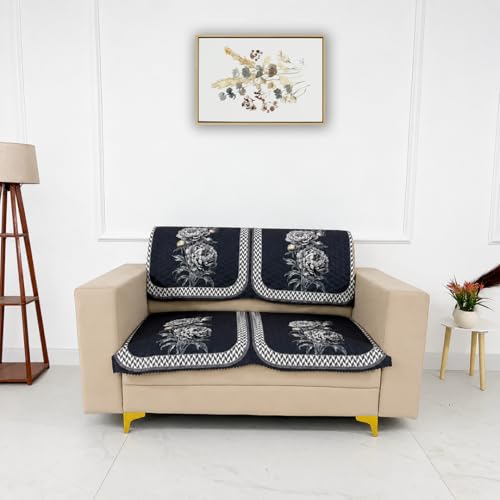Image of Homerz 'Brooklyn Series' Premium Sofa Cover | Quilted Floral Design | Non-Slip Washable Sofa Protector | Soft Anti Slip Fabric (Ny Grey, 2 Seater, Seat Cover with Backrest)