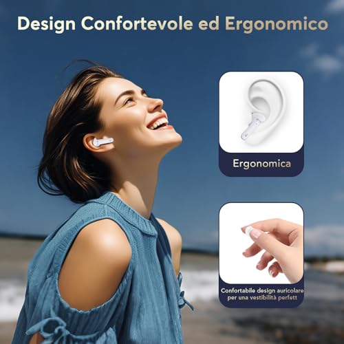 Euqq Cuffie Bluetooth 5.4 - Auricolari Bluetooth 6-7 Ore Cuffiette Con 6 Hd Mics Anc/Enc Cancellazione Rumore Con Stereo Hifi, 36 Ore Di Riproduzione Con Led Per Ios Android, USB-C, Bianco (2025) - 7