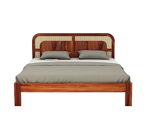 Image of King Size Cot Without Storage - Solid Wood King Bed - Honey Finish