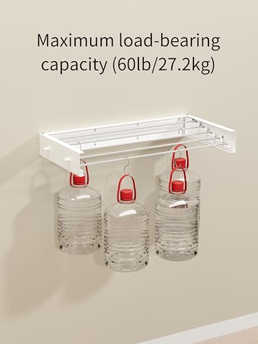 JOOM Laundry Drying Rack Collapsible, Wall Mounted Drying Rack, Clothes Drying Rack, 31.5" Wide, 5 Aluminum Rods, 60 lb Capacity (White 31.5" with Hooks) - Image 6