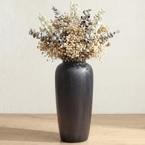 Ceramic Vase Home Decor, Vintage Vase, Wide Mouth Farmhouse vase (22”h-Vintage Black)