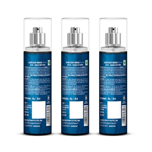 Image of LAYER'R SHOT Absolute Body Spray Combo for Men, 50ml Pack of 3 | Craze, Game & Power | Bold & Fresh Long-Lasting Fragrance | Skin-Friendly, No Stains, IFRA Certified