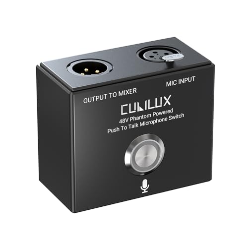 Cubilux MMX-2 XLR Push-to-Talk (PTT) Microphone Switch - 48V Phantom Power Pass-Through | LED Indicator | 1/4” ARRI Mount - Aluminum Momentary MIC On Switcher for Podcasting, Streaming