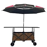 SJMDSDSC Tragbarer Verkaufsstand mobiler Imbisswagen zusammenklappbar multifunktional für den Außenbereich ideal für Hotdogs/Eiscreme mit Sonnenschirm und Rädern(150×72cm,Brown)