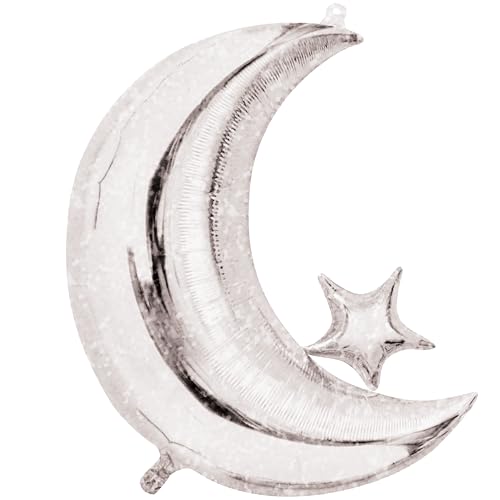 Image of Starry Night Moon Shaped Metallic Balloon