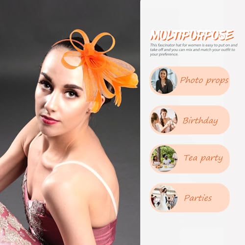 minkissy Orange Hair Fascinator Headband Flower Headpiece for Weddings Tea Parties and Carnival Lightweight Mesh Design 7.9X7.1X1.2 Inches - Image 4