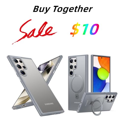 TORRAS Magnetic O Stand Ring Case Fit for Samsung Galaxy S24 Ultra Case [Compatible with MagSafe & Wireless Charging][Military Grade Drop Tested] Translucent Hard Back Soft Edge, Ostand Series