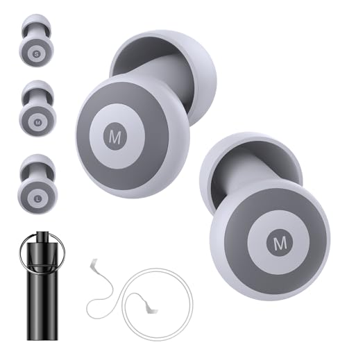 Ear Plugs for Sleep Noise Canceling, Noise Reusable Sound Blocking Ear Plugs, Hearing Protection & Soft Silicone Earplugs for Sleeping, Snoring, Flights - 3 Pairs S/M/L & Connectop Cord?Gray?