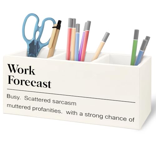 Image of Funny Work Forecast Wooden Pen Pencil Holder for Office Desk Accessories, Gifts for Work Friends Women Men, Coworkers Gifts Makeup Brush Toothbrush Holder Organizer