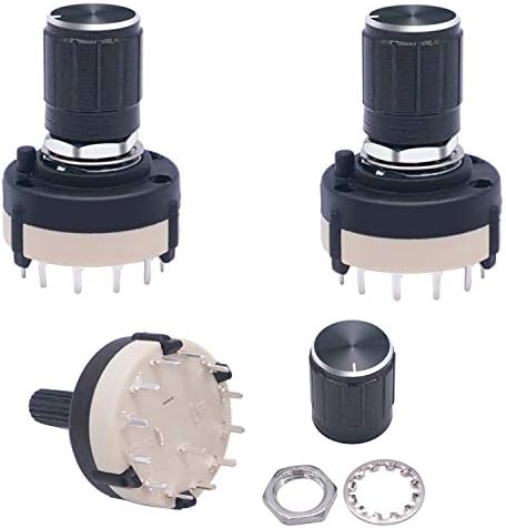 Taiss 3pcs RS26 1P12T 1 Pole 12 Position Single Wafer Band Selector Rotary Switch + 3pcs knob
