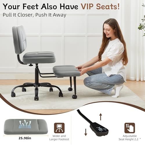 Image of Ergonomic Criss Cross Legged Office Chair, ADHD Chair, 360 Swivel Meditation Kneeling Chair with Wheels, Adjustable Footrest, Bigger & Wider Height Adjustable Seat, Strong Lumbar Support, Grey PU