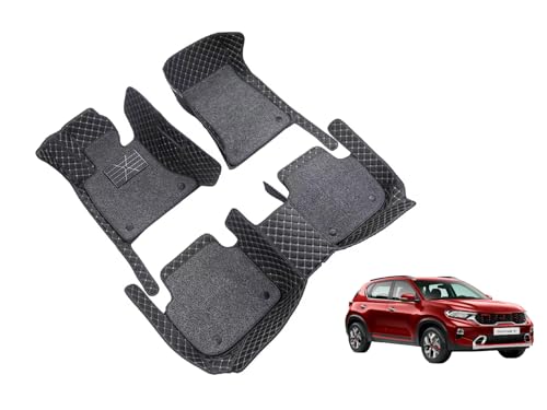 Image of Auto Hub 7D Car Floor Mats Compatible with Kia Sonet, Leatherette, 100% Waterproof & Washable, Sonet Car 7D Floor Mat, Black