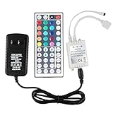 GALYGG 44 Key LED Strip Controller, Wireless Rectifier Control Box, DC 12V 3A Power Supply Plug Adapter, IR Remote Controller for 2835 3528 5050 RGB LED Strip Lights Flexible Tape Lighting