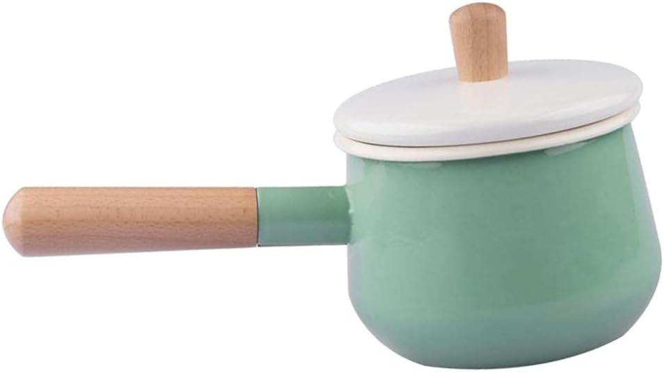 Enamel Milk Pan 1.5L Small Saucepan, Nonstick Cookware for Coffee, Butter, Chocolate, Wood Handle, Induction Cooktop Safe, Kitchen Warmer