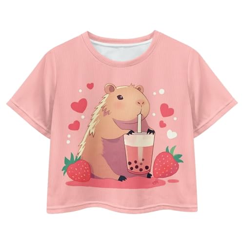 Image of Girls Fashion Crewneck Tee Shirts Casual Short Sleeve Crop Top Summer Outfits 5-14 Years Old