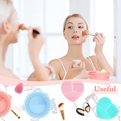 Bokon 4 Pcs Brush Cleaning Mat Foldable Cosmetic Brush Cleaning Pad Silicone Makeup Brush Cleaner Portable Makeup Sponge Cleaner Make Up Cleaning Tool For Makeup Brushes Sponges Powder Puff, 2 Styles #TOP6