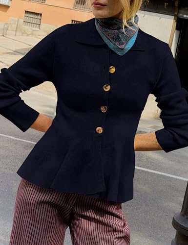 Tanming Womens Peplum Cardigan Solid Long Sleeve Shirt Collar Open Front Button Down Outwear Sweater Tops2